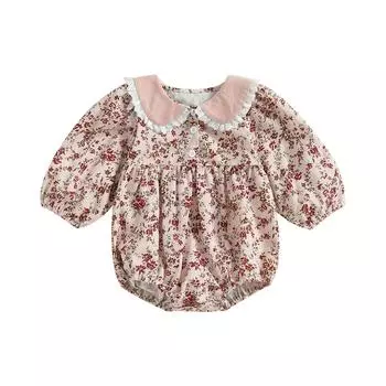 Детский комбинезон на осень с длинными рукавами и воротником-стойкой с цветочным принтом, одежда для новорожденных 18-24 Months розовый