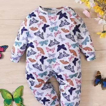 Детский комбинезон, осенне-зимний детский комбинезон с длинными рукавами и мультяшной бабочкой, мягкий детский комбинезон для детей 0-24 месяцев 0-3m разноцветный