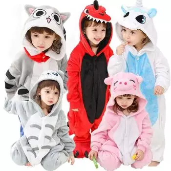 Детский комбинезон-пижама с изображением кота кигуруми, комбинезон для девочек, одежда для сна с животными, комбинезон с капюшоном, пижама без обуви 8T чёрный/белый