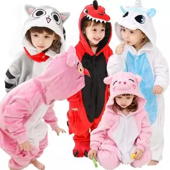 Детский комбинезон-пижама с изображением кота кигуруми, комбинезон для девочек, одежда для сна с животными, комбинезон с капюшоном, пижама без обуви 100 ярко-розовый