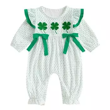 Детский комбинезон с 3D-бантом и принтом в горошек, с оборками и длинными рукавами, ирландская одежда 3-6 Months белый