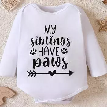 Детский комбинезон с длинными рукавами для младенцев, хлопковый боди с принтом «У моих братьев и сестер есть лапки» 3-6M