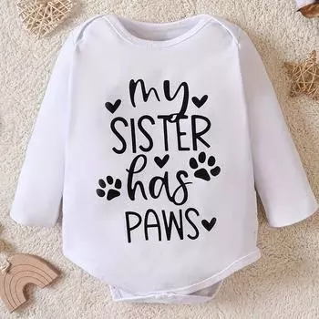 Детский комбинезон с длинными рукавами для младенцев, хлопковый боди с принтом «У моей сестры есть лапки» 3-6M