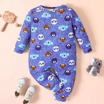 Детский комбинезон с длинными рукавами и милым рисунком животных по всей поверхности 1-3M