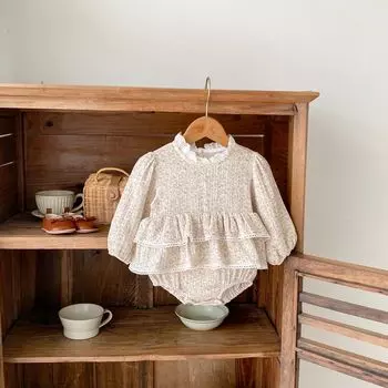 Детский комбинезон с длинными рукавами на осень и весну с цветочным принтом для новорожденных, боди с цветочным принтом, милый комбинезон для девочек bafanou 91121 80cm(12-18M) абрикосовый