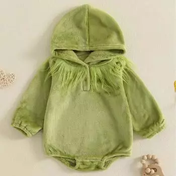Детский комбинезон с капюшоном для новорожденных, симпатичная однотонная трикотажная толстовка из полиэстера для рождественской толстовки с капюшоном 1-3M
