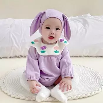 Детский комбинезон с капюшоном и шляпой, длинный весенне-весенний комплект с кроликом, размер 70, лучшая детская одежда в Корее