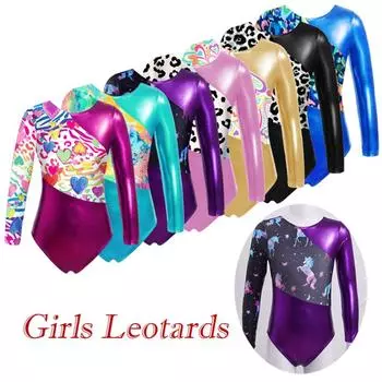 Детский комбинезон с круглым вырезом и длинными рукавами для девочек, гимнастический купальник для йоги, балета и танцев 3-4 Years фиолетовый