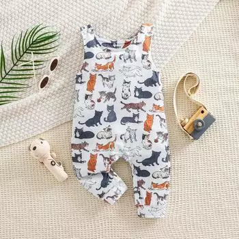 Детский комбинезон с милым рисунком щенка котенка, боди с рисунком граффити, повседневный удобный комбинезон без рукавов 1-3M