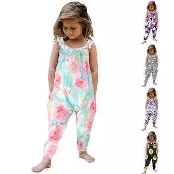 Детский комбинезон с открытой спиной и лямками для маленьких девочек, милый комбинезон с принтом американского флага, брюки с карманами 110 чёрный