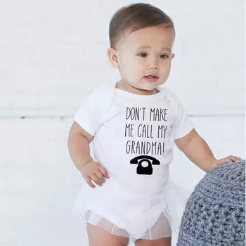 Детский комбинезон с принтом «Не заставляй меня звонить бабушке», летний комбинезон с короткими рукавами для маленьких девочек и мальчиков 3M белый