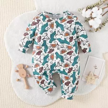 Детский комбинезон с принтом в ковбойском стиле для младенцев, повседневный комбинезон с длинными рукавами 9-12M