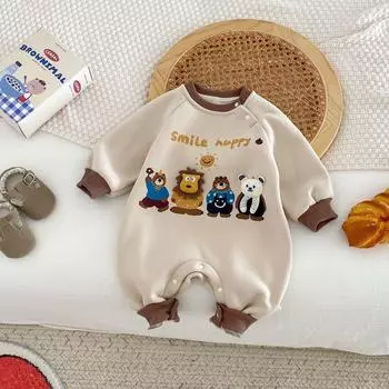 Детский комбинезон с рисунком из мультфильма, зимняя корейская детская одежда, детская супер милая толстая детская одежда для дома 80cm бежевый