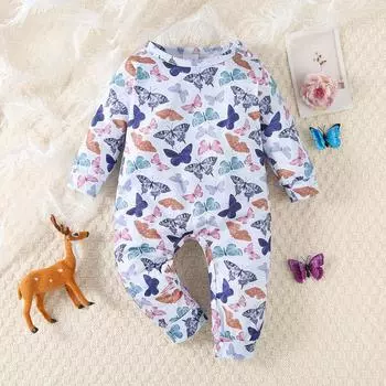 Детский комбинезон с рисунком рыб и сетей по всей поверхности, повседневный комбинезон с длинными рукавами, боди 9-12M