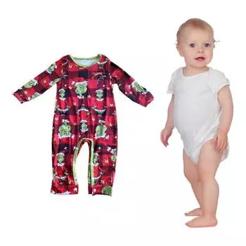 Детский комбинезон с рисунком в рождественском стиле, застежка на пуговицы, разрез, удобный для смены одежды, длинный рукав, детский комбинезон, треугольное полотенце для питомца 6 Months красный