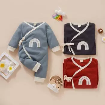 Детский комбинезон с вафельным радужным принтом и диагональной шнуровкой, комбинезон с v-образным вырезом 100