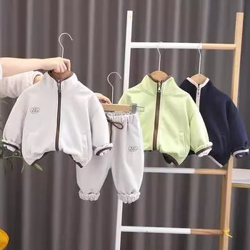 Детский комплект для детей 0-5 лет Повседневная спортивная одежда для мальчиков на весну и осень Модный комплект из двух предметов для мальчиков S бежевый