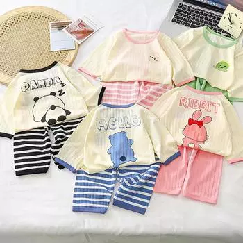 Детский комплект домашней одежды для мальчиков и девочек, пижамы, топы, штаны, комплект из двух предметов детской одежды 100 синий