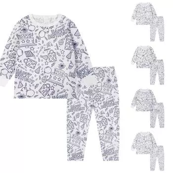 Детский комплект домашней одежды Sketch Coloring Fun Раскрашенная вручную домашняя одежда Пижамный комплект 100 синий