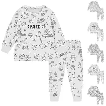 Детский комплект домашней одежды Sketch Coloring Fun Раскрашенная вручную домашняя одежда Пижамный комплект 100 белый