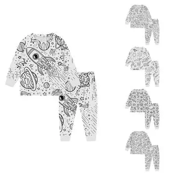 Детский комплект домашней одежды Sketch Coloring Fun Раскрашенная вручную домашняя одежда Пижамный комплект 100 чёрный