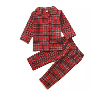 Детский комплект домашней одежды в красную клетку 100cm красный