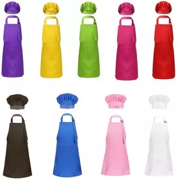 Детский комплект фартуков с шляпой шеф-повара для мальчиков и девочек, детский кухонный нагрудник, фартуки для кухни, выпечки, тренировочная одежда, костюм 2-4 Years белый