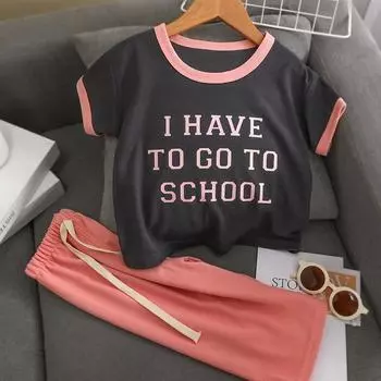 Детский комплект из 2 предметов, брюки с коротким рукавом, летняя дышащая вафельная ткань, классная летняя одежда для мальчиков и девочек, повседневная одежда для игр 80 чёрный