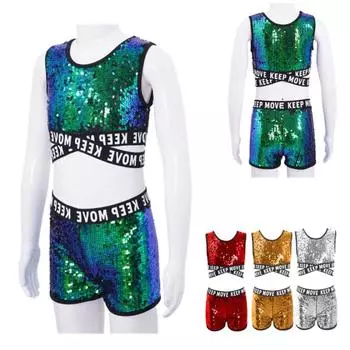 Детский комплект из 2 предметов для девочек, спортивная одежда для танцев, топ и шорты с перекрещивающимися бретелями, одежда для гимнастики и танцев 7-8 Years зелёный