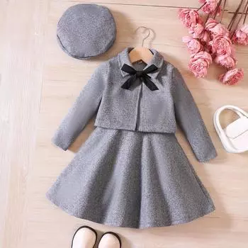 Детский комплект из 3 предметов для девочек 3-8 лет, новый зимний весенний твидовый пиджак с бантом + жилет, юбка + шляпа, комплект с платьем для девочек 90cm красный