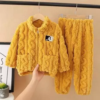 Детский комплект из двух предметов: утепленная и подбитая верхняя одежда с длинными рукавами на молнии + утепленные штаны на осень и зиму 80