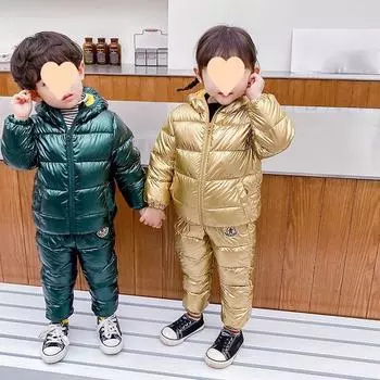 Детский комплект из двух предметов: утепленная свободная куртка на осень и зиму + утепленные брюки для отдыха 130