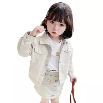 Детский комплект из джинсовой куртки и юбки для девочек, пальто с длинными рукавами и пуговицами, юбка А-силуэта, детские наряды для детей 3–8 лет 11