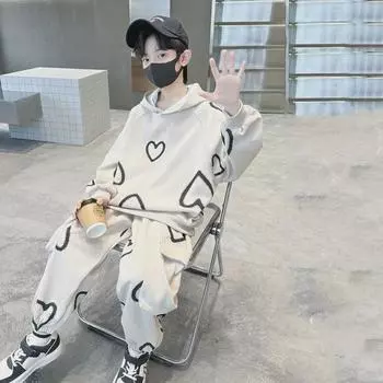 Детский комплект из модной толстовки с принтом и спортивных штанов на осень/зиму — повседневная спортивная одежда для мальчиков и девочек. 150 cm