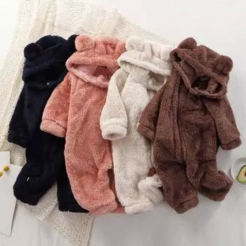 Детский комплект из плюшевого комбинезона и шапки на молнии 66