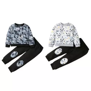 Детский комплект из толстовки и брюк с принтом динозавра, повседневный костюм, комплект брюк с вышивкой 90