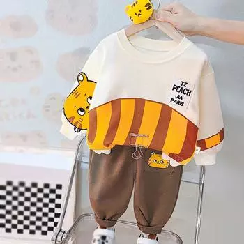 Детский комплект из толстовки и брюк, топ с длинными рукавами и круглым вырезом с героями мультфильмов для мальчиков, повседневные длинные штаны, комплект детской одежды 80