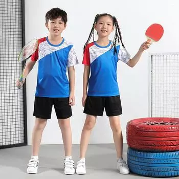 Детский комплект костюма для бадминтона, брючная юбка для девочек, быстросохнущий тренировочный костюм для настольного тенниса, теннисный костюм для начальной школы для мальчиков 5XS