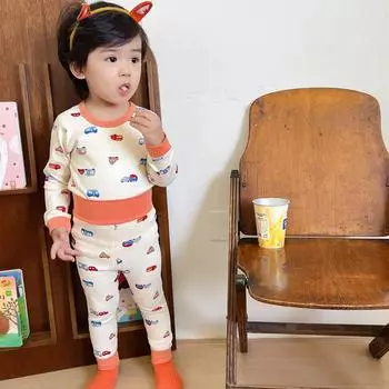 Детский комплект нижнего белья из хлопка с высокой талией для мальчиков и девочек, бесшовный домашний костюм для защиты живота 80 темно-синий