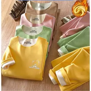 Детский комплект нижнего белья Теплый детский комплект нижнего белья для девочек De Rong Beastless для мальчиков Детская осенняя одежда Осенние брюки Детская одежда 80cm жёлтый