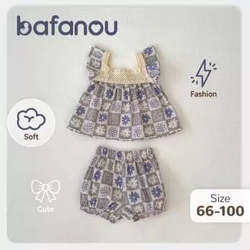 Детский комплект одежды для девочек с принтом, топ с рукавами-крылышками, шорты для новорожденных, комплекты одежды без рукавов bafanou 23158 66cm(3-6M)