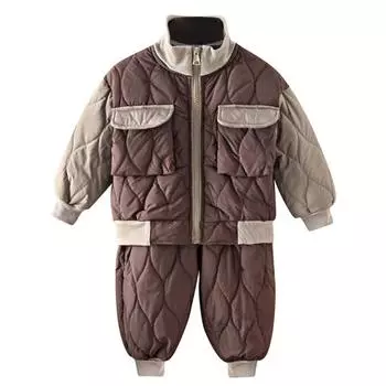 Детский комплект одежды для мальчиков на осень и зиму, пальто и штаны на молнии с большим карманом, зимний комбинезон 110