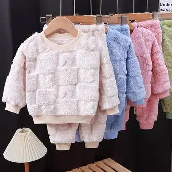 Детский комплект одежды из хлопка для девочек, осенне-зимний детский комплект одежды для мальчиков с рисунком из флиса и брюк, комплект из 2 предметов, костюм от 1 до 6 лет 110cm зелёный