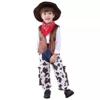 Детский комплект одежды «Ковбой» для ролевых игр, шапка + шарф + жилет + брюки, комплект из 4 предметов (Без футболки) L/100