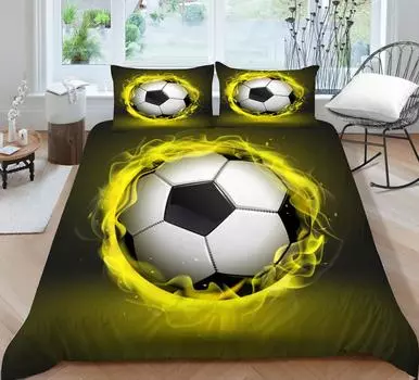 Детский комплект постельного белья 3D Футбольный комплект постельного белья Постельное белье Одеяло Детская школьная кровать для взрослых Из трех предметов Удобная моющаяся Single 135x200cm