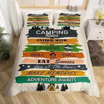 Детский комплект постельного белья Camper King Queen Happy Camping Пододеяльник для подростков и мальчиков на открытом воздухе Покрывало из полиэстера 70x133cm 2pcs