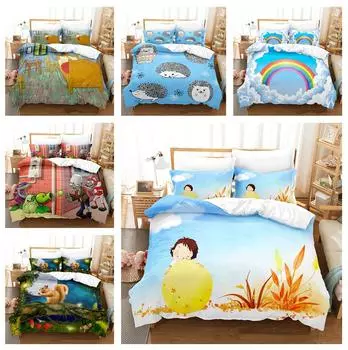 Детский комплект постельного белья с мультяшным узором, пододеяльник и наволочка, 2/3, милый принт, полный размер, мягкое украшение для дома Baby 100x135cm