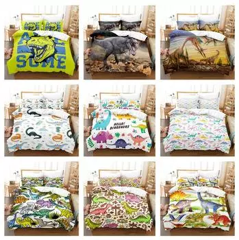 Детский комплект постельного белья с динозавром, пододеяльник и наволочка, 2/3 шт., гигантский зверь с принтом, полный размер, мягкое украшение для дома Baby 100x135cm