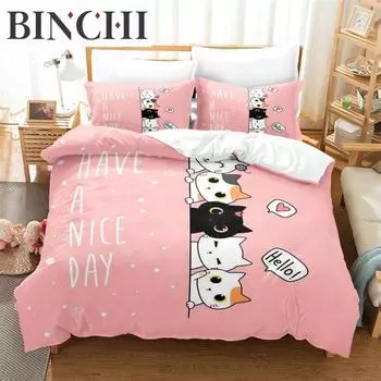 Детский комплект постельного белья с изображением кота из мультфильма, пододеяльник, комплект постельного белья с 3D-принтом, комплект постельного белья размера «queen size», модный дизайн EU single(135x200cm)