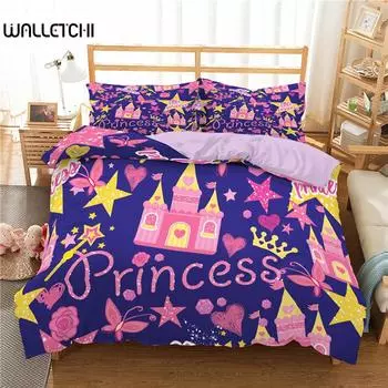 Детский комплект постельного белья с рисунком из мультфильма Full/Queen Microfiber 3D Bedbling Set Soft Pink Castle Princess Bed Cover с 140x200cm 3pcs